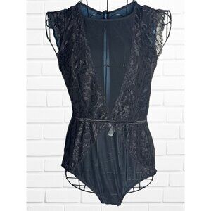 Marilyn Monroe Bodysuit Women's Size Medium Black Lace Mesh Lingerie Sleep‎